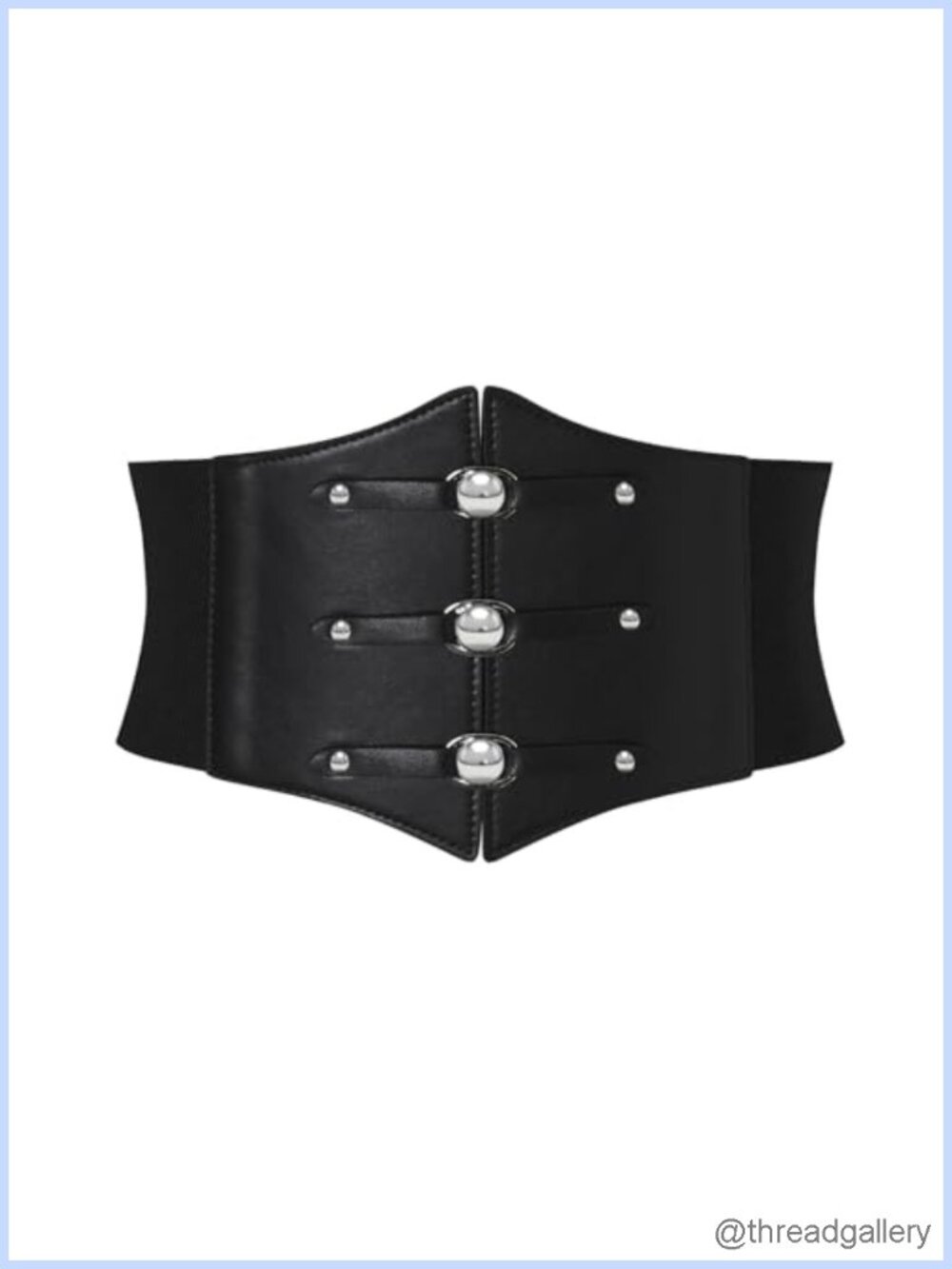 Wide Elastic Waspie Corset Belt Faux Leather Silver Rivet Waist Belt